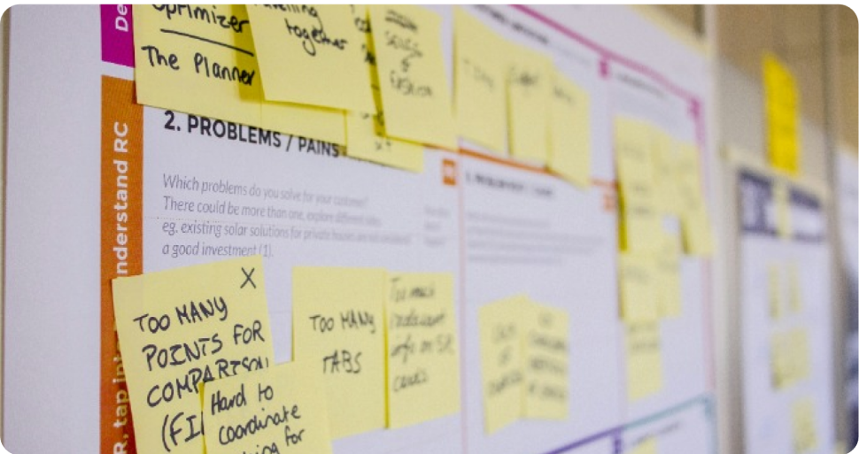 Sticky notes on a board for Agile Management